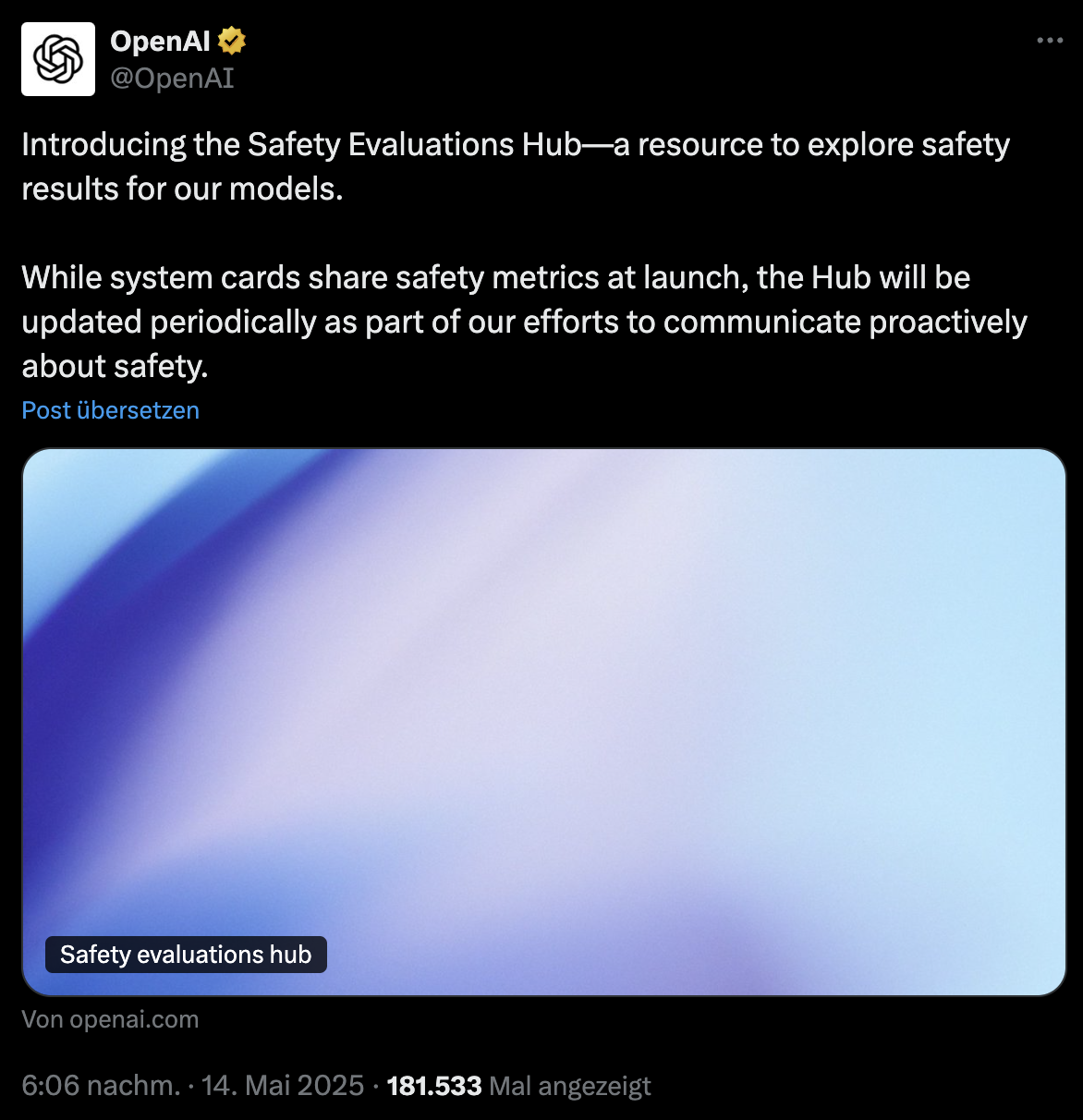 OpenAI kündigt Safety Evaluations Hub auf X an