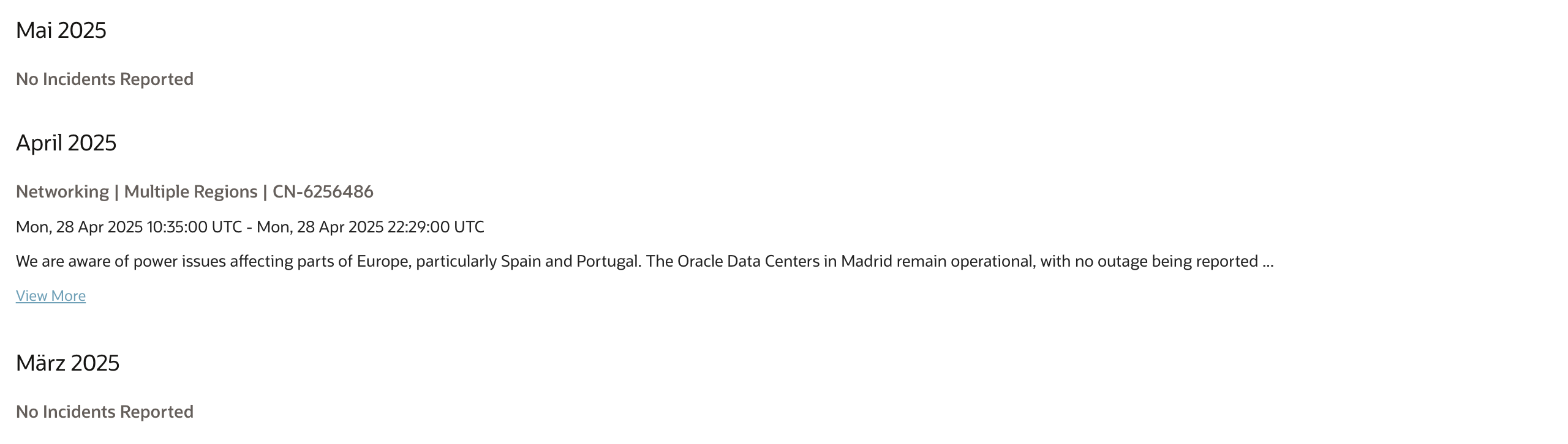 oracle-cloud-incidents-uebersicht Oracle Cloud Incidents Übersicht Stand 21.05.2025 10.00. Uhr