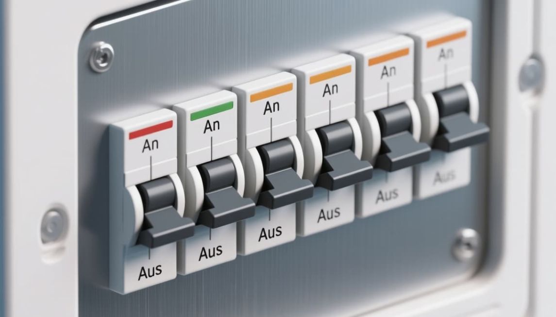 schalter Darstellung von Bits als Lichtschalter - mehrere Schalter in einer Reihe, die entweder An (1) oder Aus (0) zeigen
