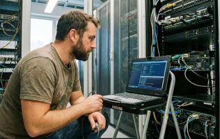 IT-Wartung: Techniker prüft Server