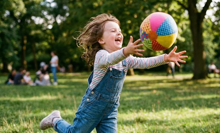 Ein Kind fängt einen Ball - Szene erzeugt per KI (Nano Banana Pro)