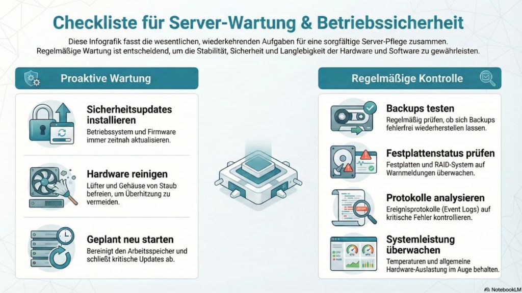 serverwartung-infografik Serverwartung Infografik. Bild erstellt mithilfe von KI (NotebookLM), basierend auf der Expertise von Hardwarewartung.com