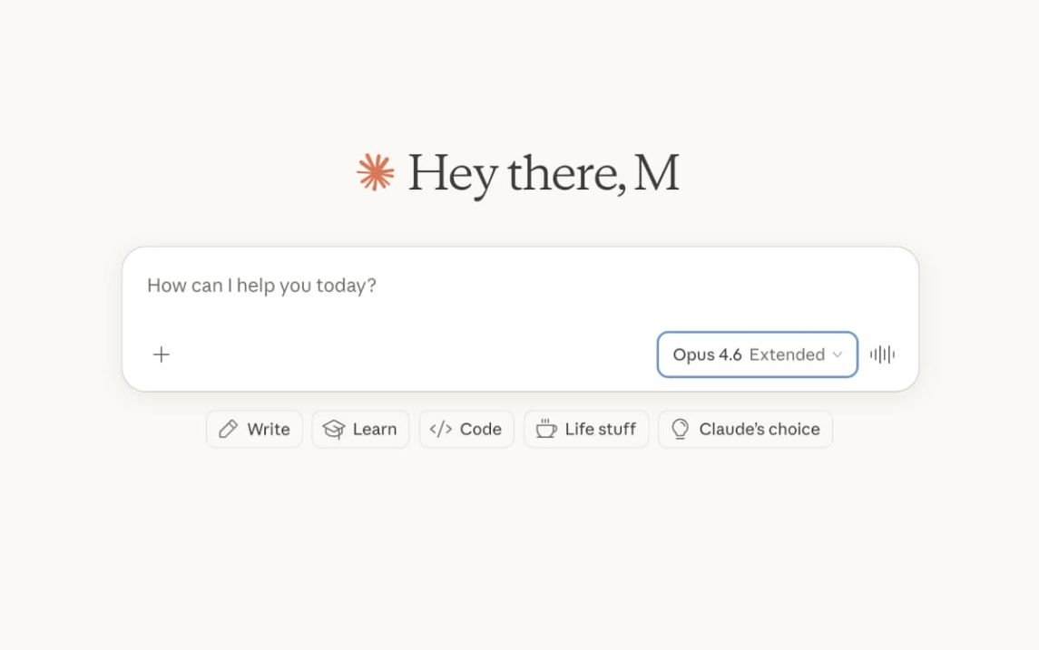 Claude Opus 4.6 start screen
