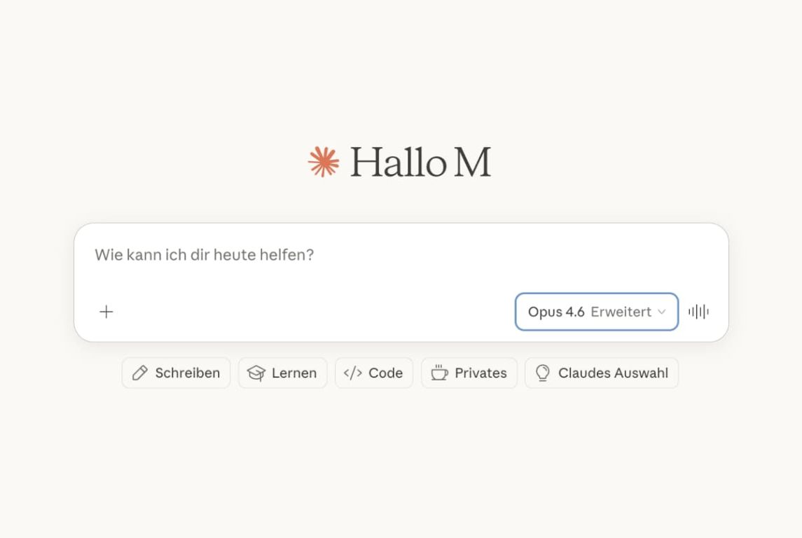 Claude Opus 4.6 Startbildschirm