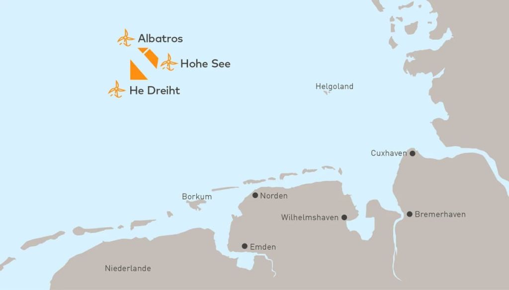 Lage des Offshore Windparks He Dreiht