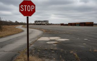 Stopschild in leerem Industriegebiet