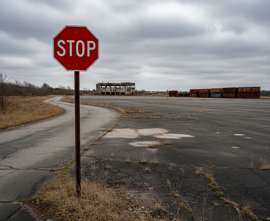 Stopschild in leerem Industriegebiet