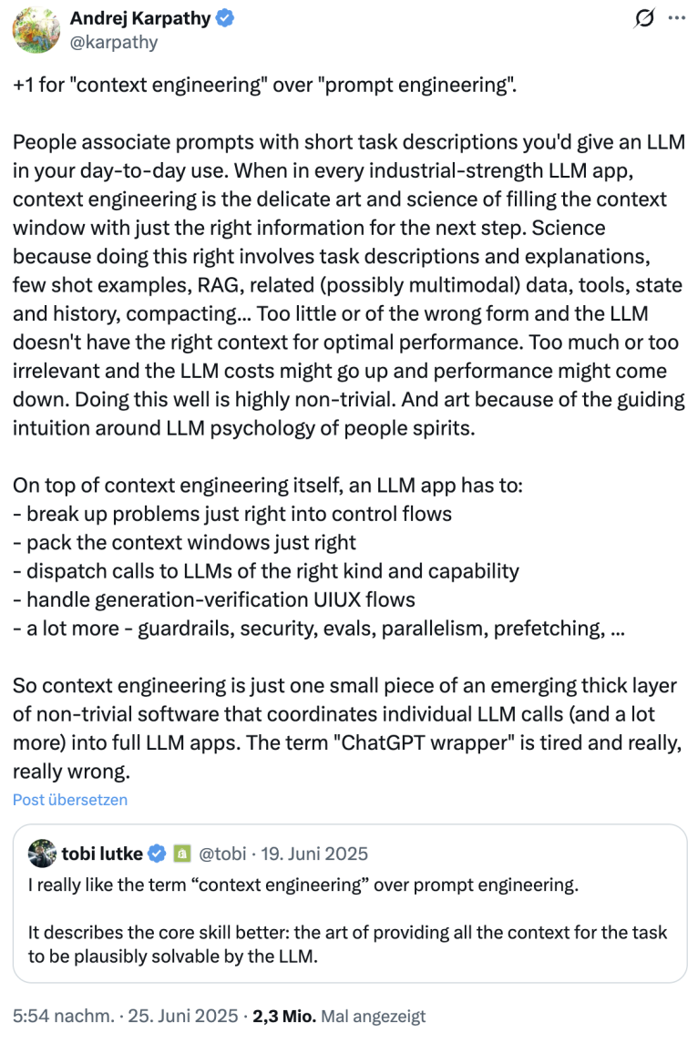 Andrej Karpathy zu Context Engineering