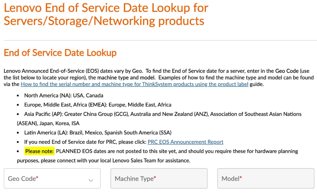 Lenovo End of Service Date Lookup