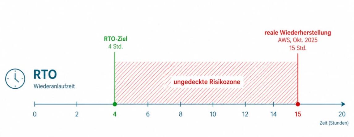 RTO: Ziel, tatsächliche Wiederherstellung und Risikozone