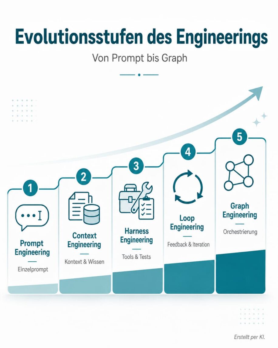 evolutionsstufen-engineering Die 5 Evolutionsstufen des KI-Engineerings - vom Prompt Engineering bis zum Graph Engineering
