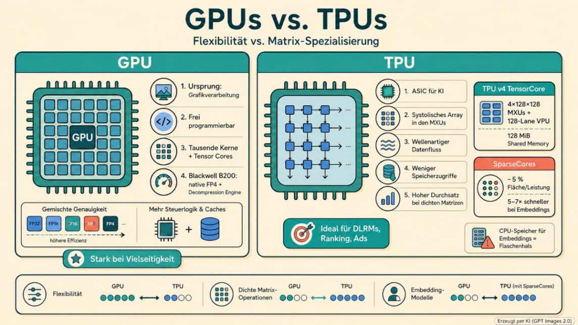 Unterschiede zwischen GPUs und TPUs