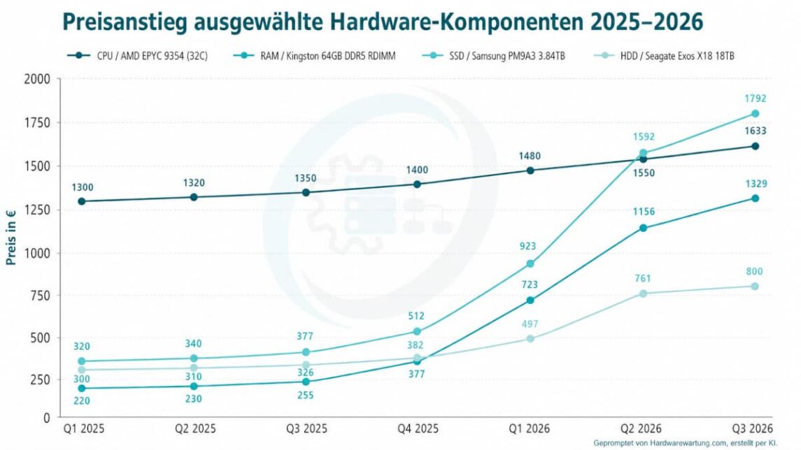 Preisanstieg Hardware-Komponenten von 2025 auf 2026